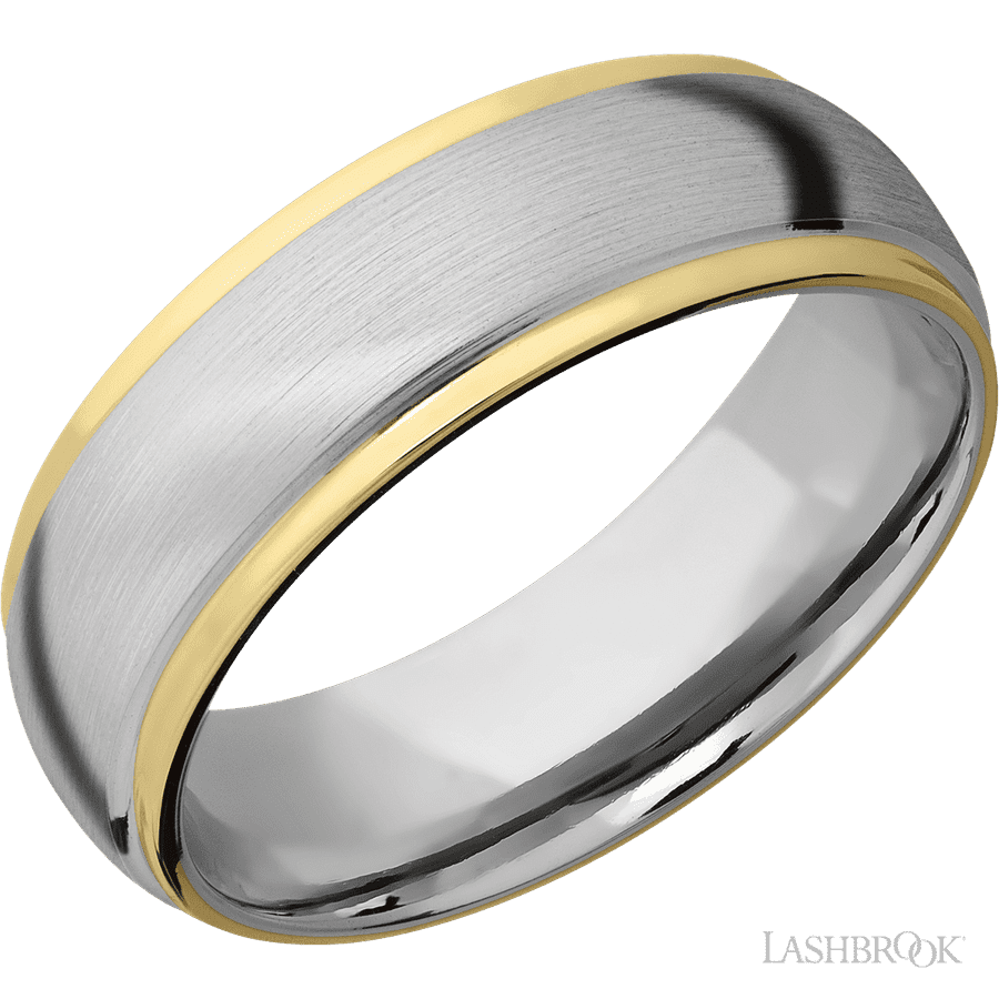 7 mm wide Domed Stepped Down Edges 14K White Gold band