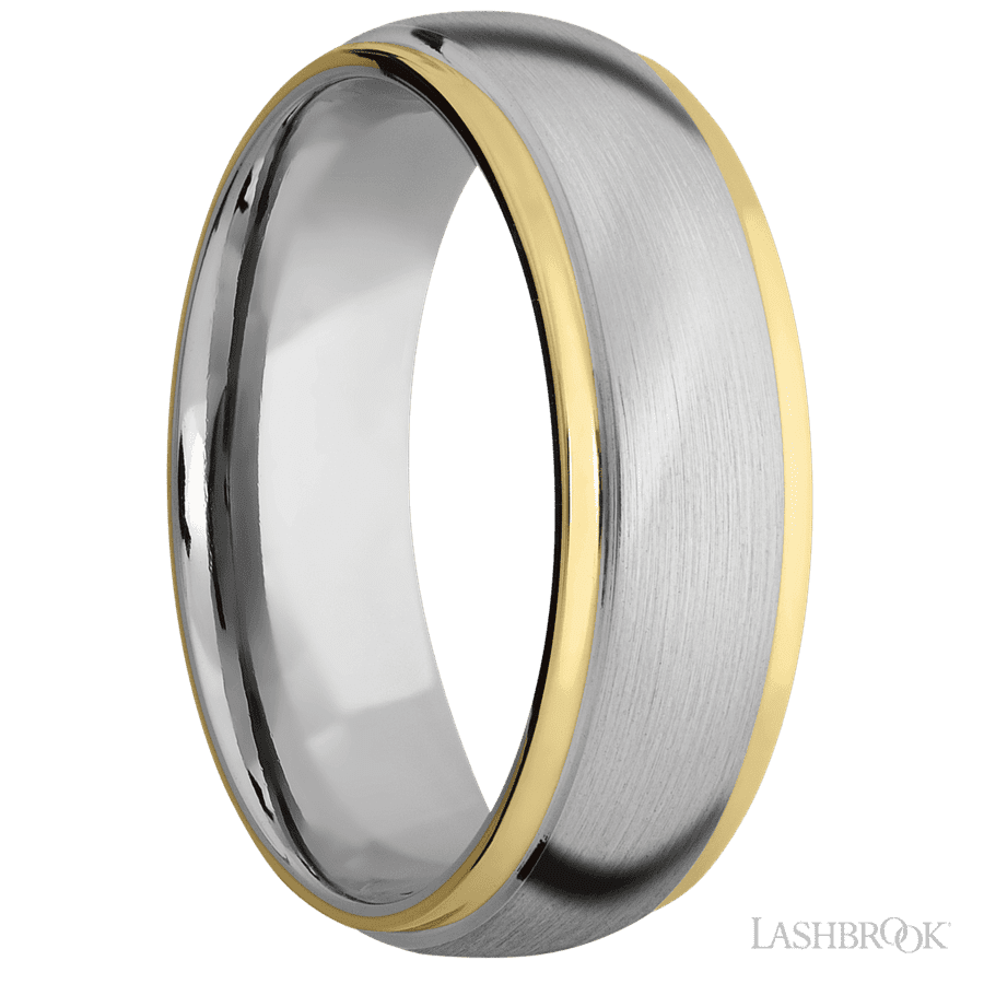 7 mm wide Domed Stepped Down Edges 14K White Gold band