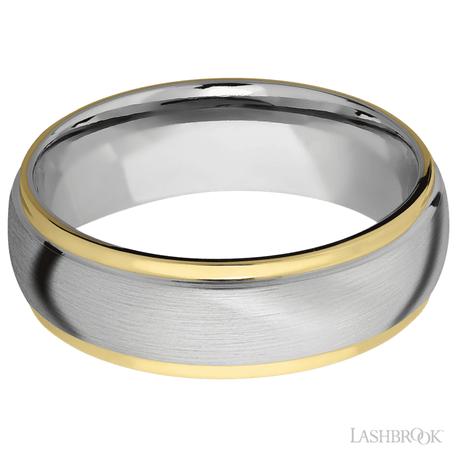 7 mm wide Domed Stepped Down Edges 14K White Gold band
