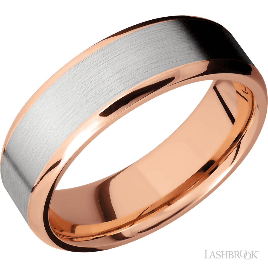 7 mm wide Beveled 14K Rose Gold band