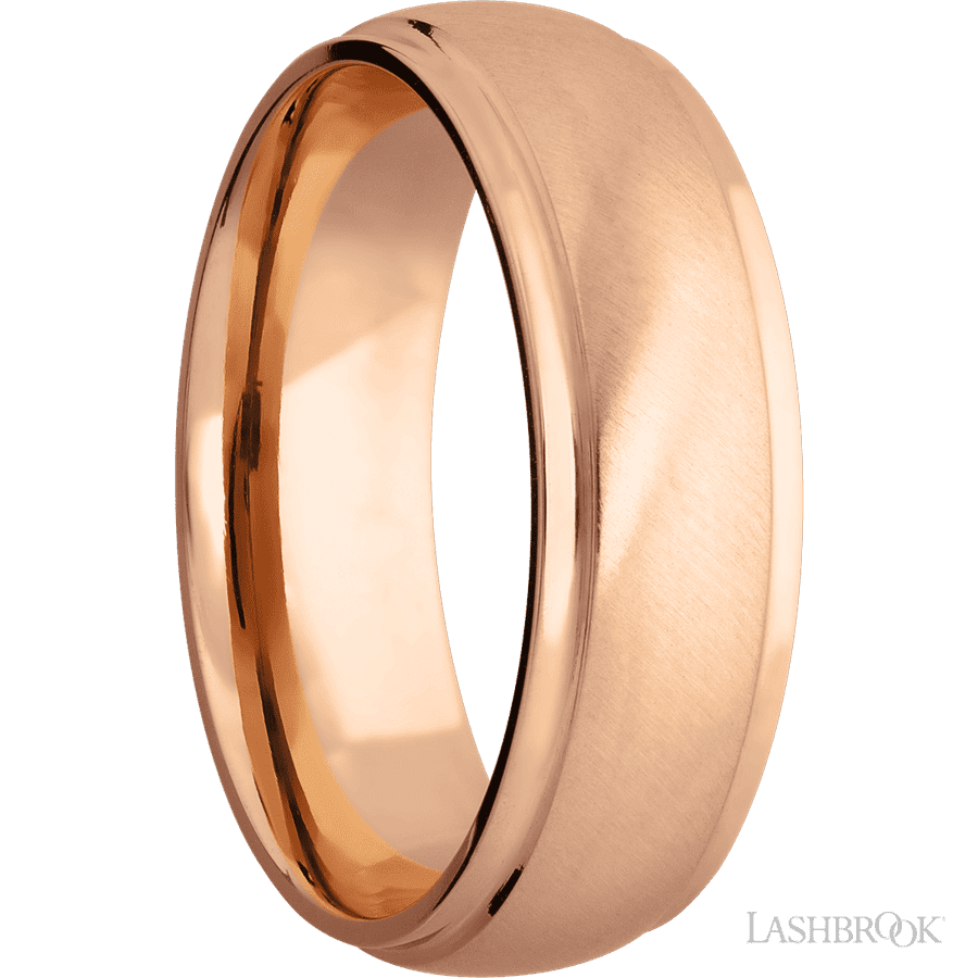 7 mm wide Domed Stepped Down Edges 14K Rose Gold band