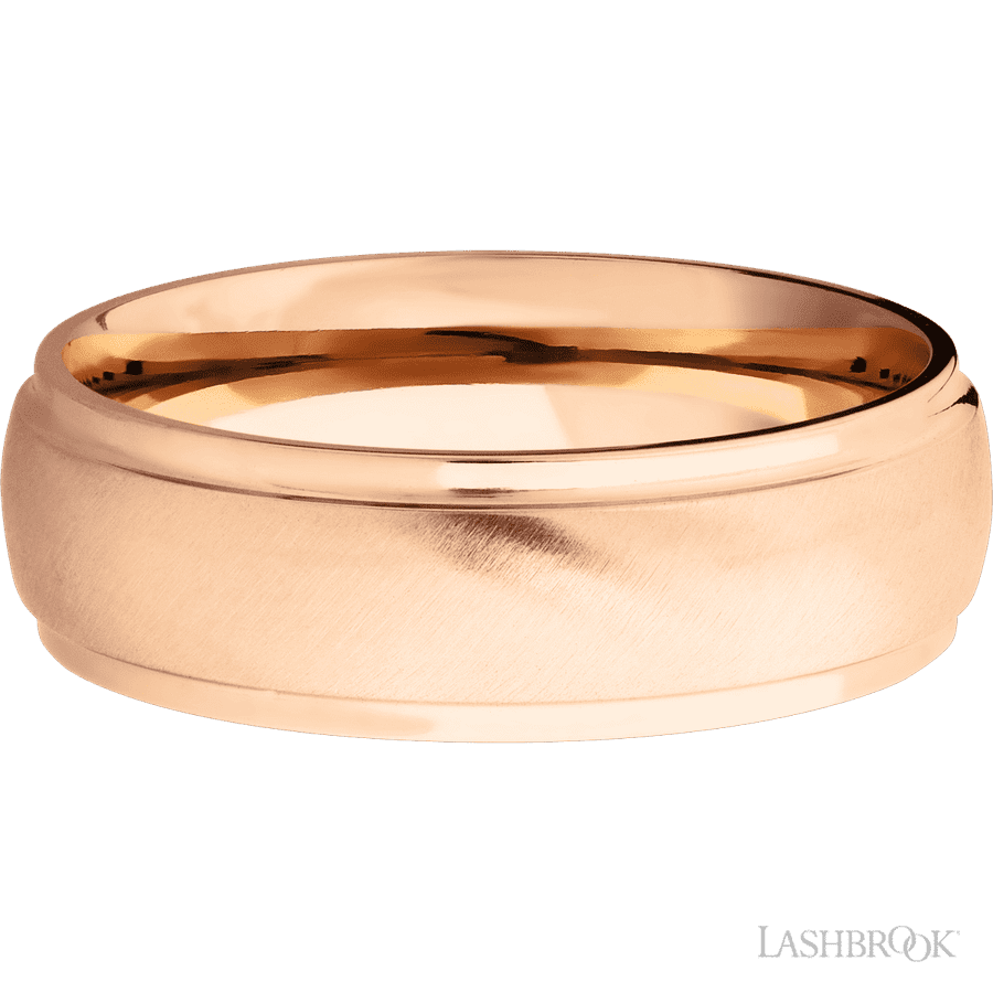 7 mm wide Domed Stepped Down Edges 14K Rose Gold band