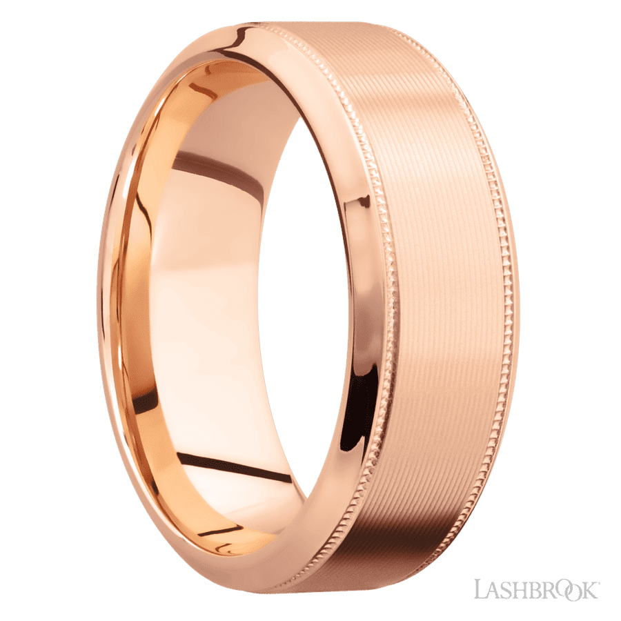 8 mm wide High Bevel Milgrain 14K Rose Gold band