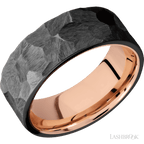 8 mm wide Flat Zirconium band featuring a 14K Rose Gold sleeve