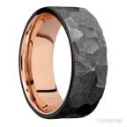 8 mm wide Flat Zirconium band featuring a 14K Rose Gold sleeve