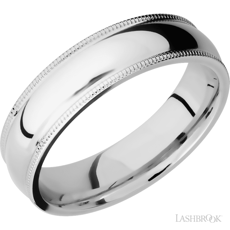 6 mm wide Domed Milgrain Edges 14K White Gold band