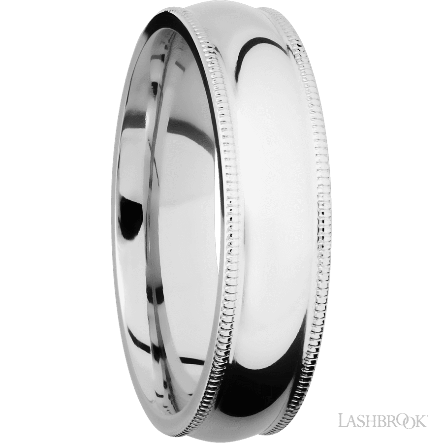 6 mm wide Domed Milgrain Edges 14K White Gold band