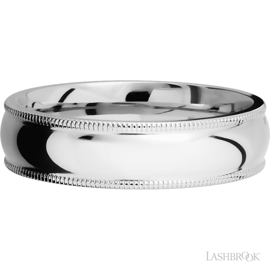 6 mm wide Domed Milgrain Edges 14K White Gold band
