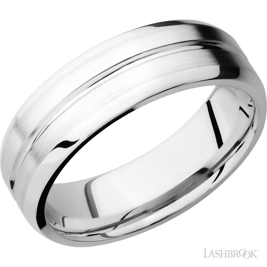 7 mm wide Beveled with Center Accent Groove 14K White Gold band