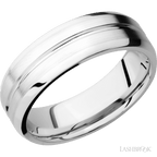 7 mm wide Beveled with Center Accent Groove 14K White Gold band