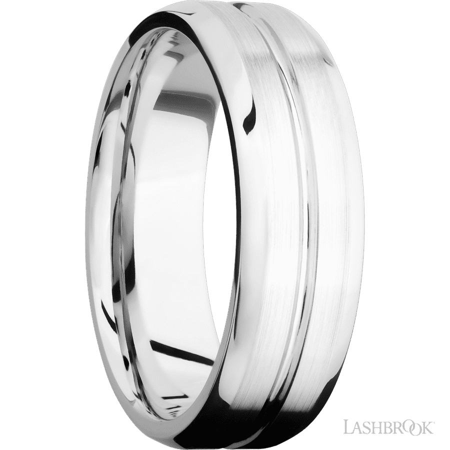 7 mm wide Beveled with Center Accent Groove 14K White Gold band