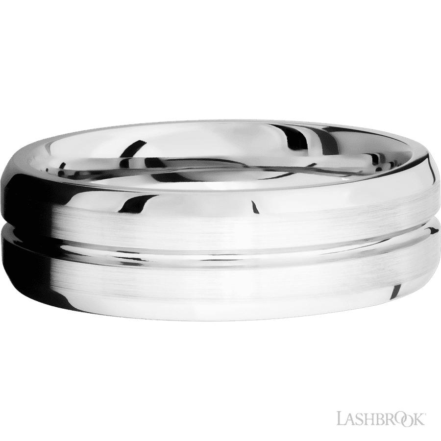 7 mm wide Beveled with Center Accent Groove 14K White Gold band