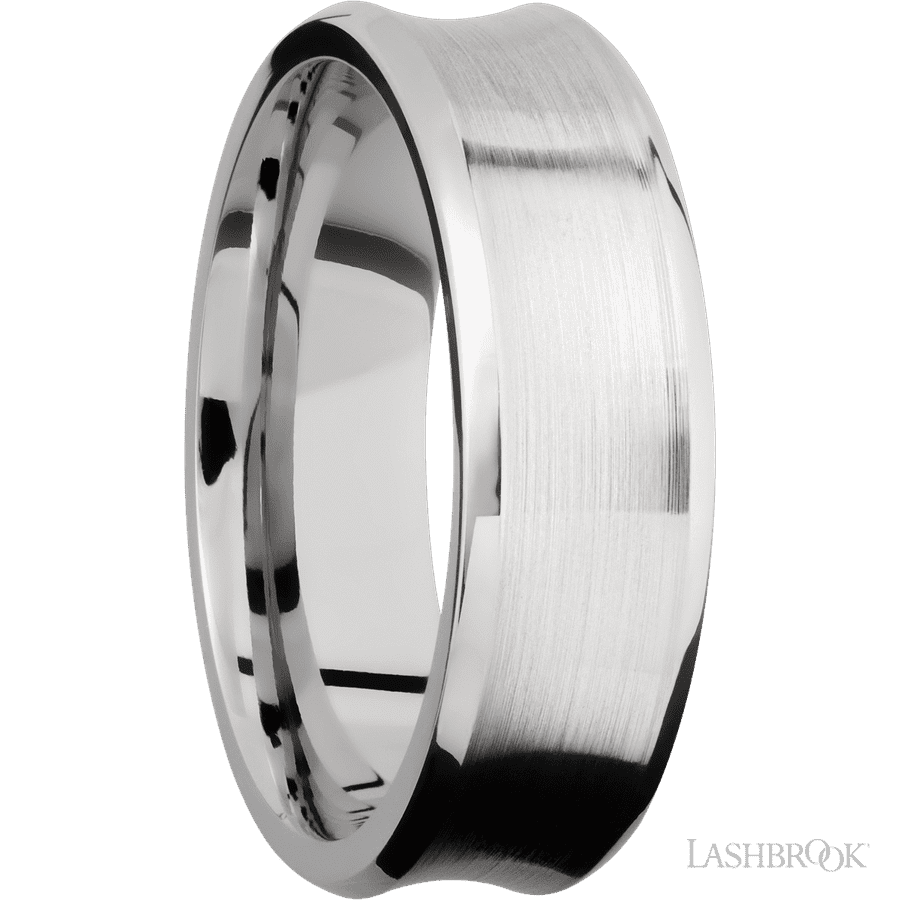 7 mm wide Concave Bevel 14K White Gold band