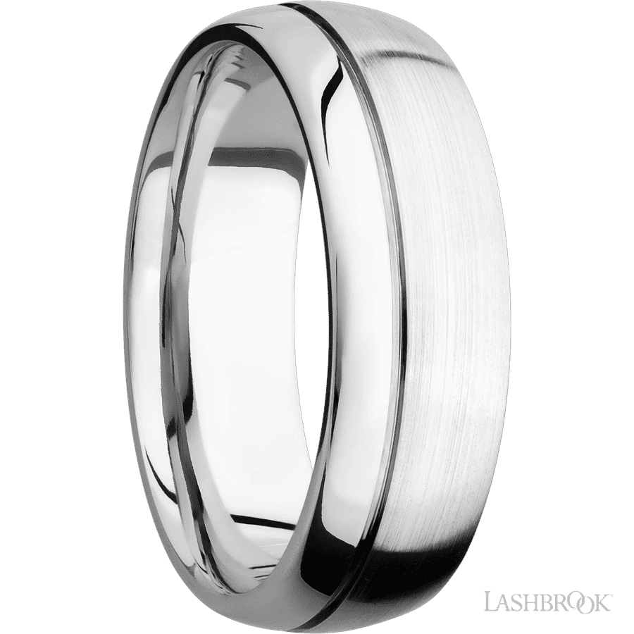 7 mm wide Domed with Off Center Accent Groove 14K White Gold band