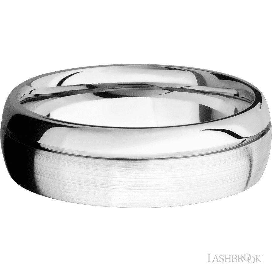 7 mm wide Domed with Off Center Accent Groove 14K White Gold band