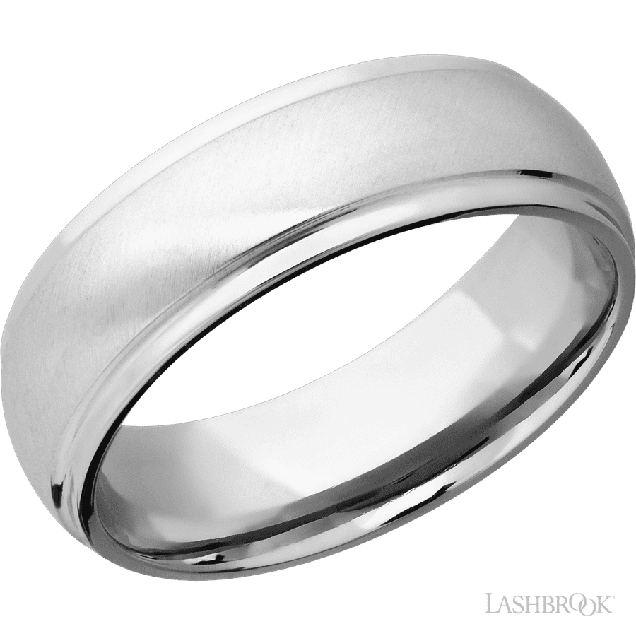 7 mm wide Domed Stepped Down Edges 14K White Gold band