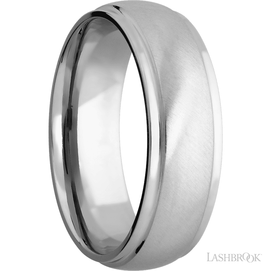 7 mm wide Domed Stepped Down Edges 14K White Gold band