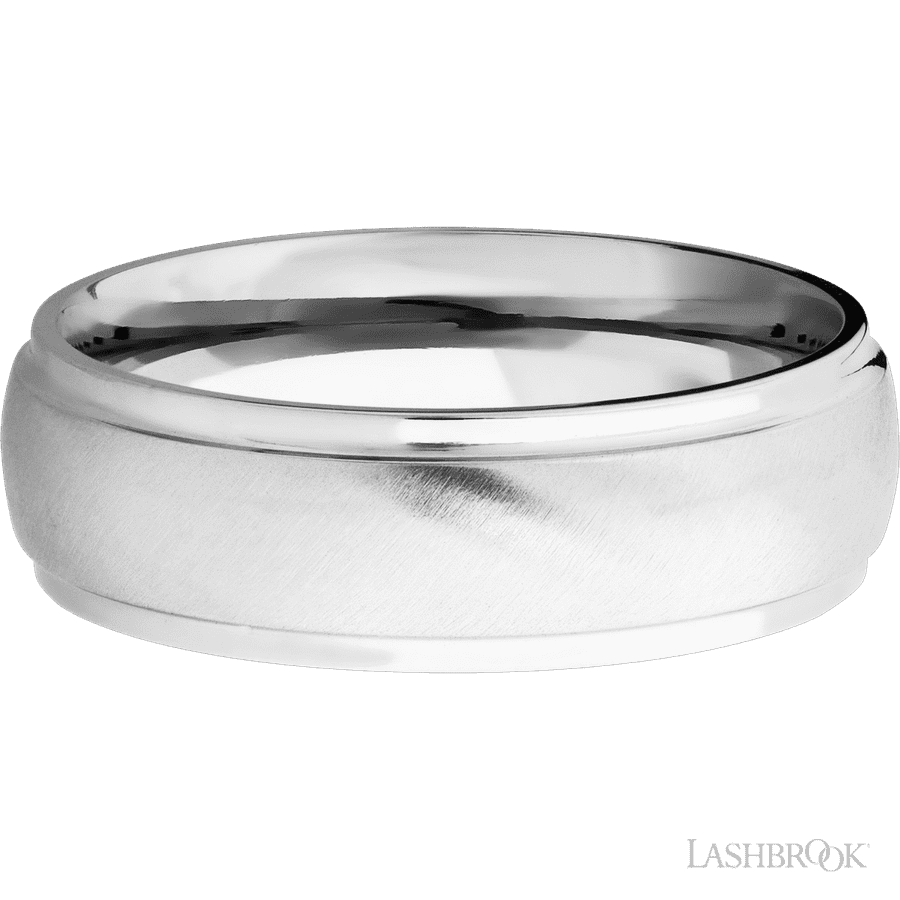7 mm wide Domed Stepped Down Edges 14K White Gold band