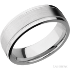 7 mm wide Flat Stepped Edges Milgrain 14K White Gold band
