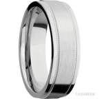 7 mm wide Flat Stepped Edges Milgrain 14K White Gold band