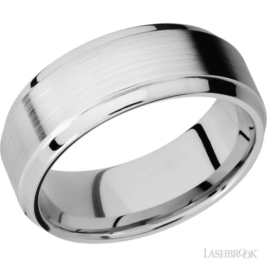 8 mm wide Stepped Bevel 14K White Gold band