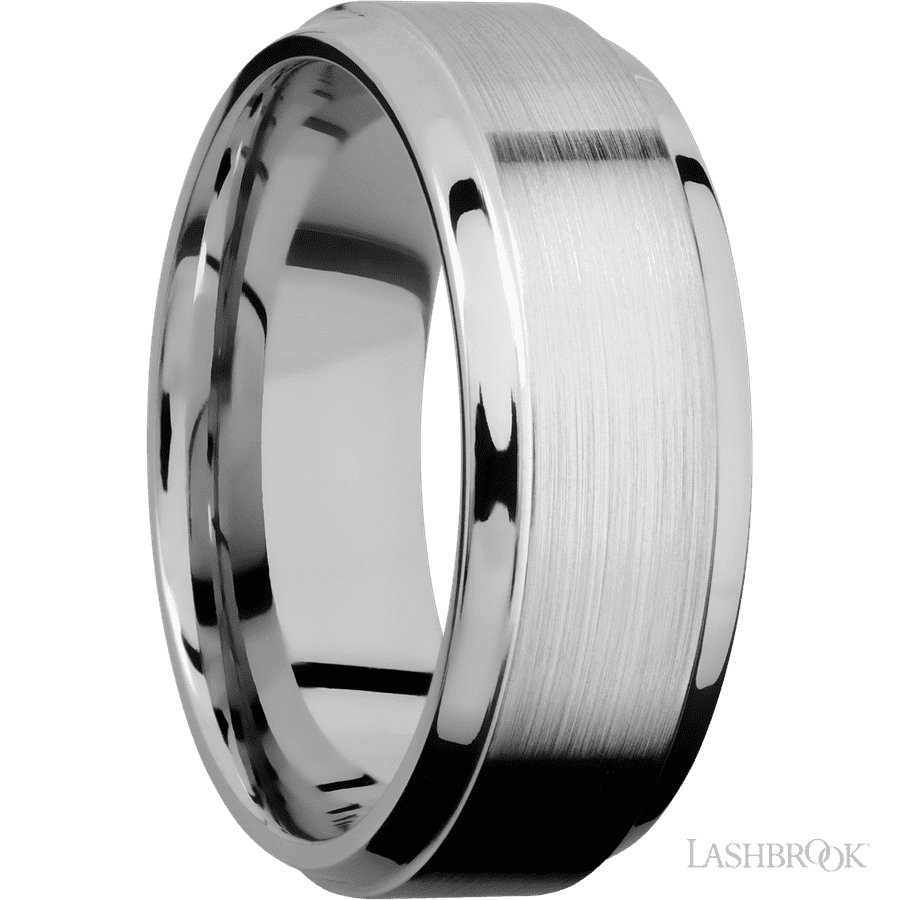 8 mm wide Stepped Bevel 14K White Gold band