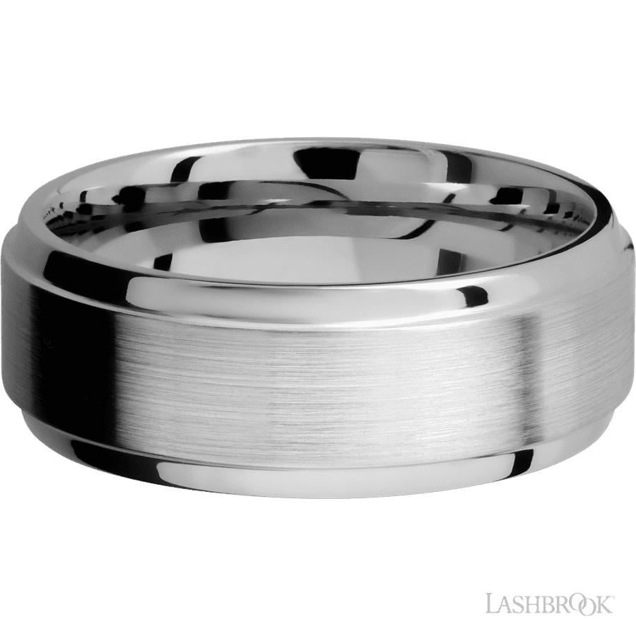 8 mm wide Stepped Bevel 14K White Gold band