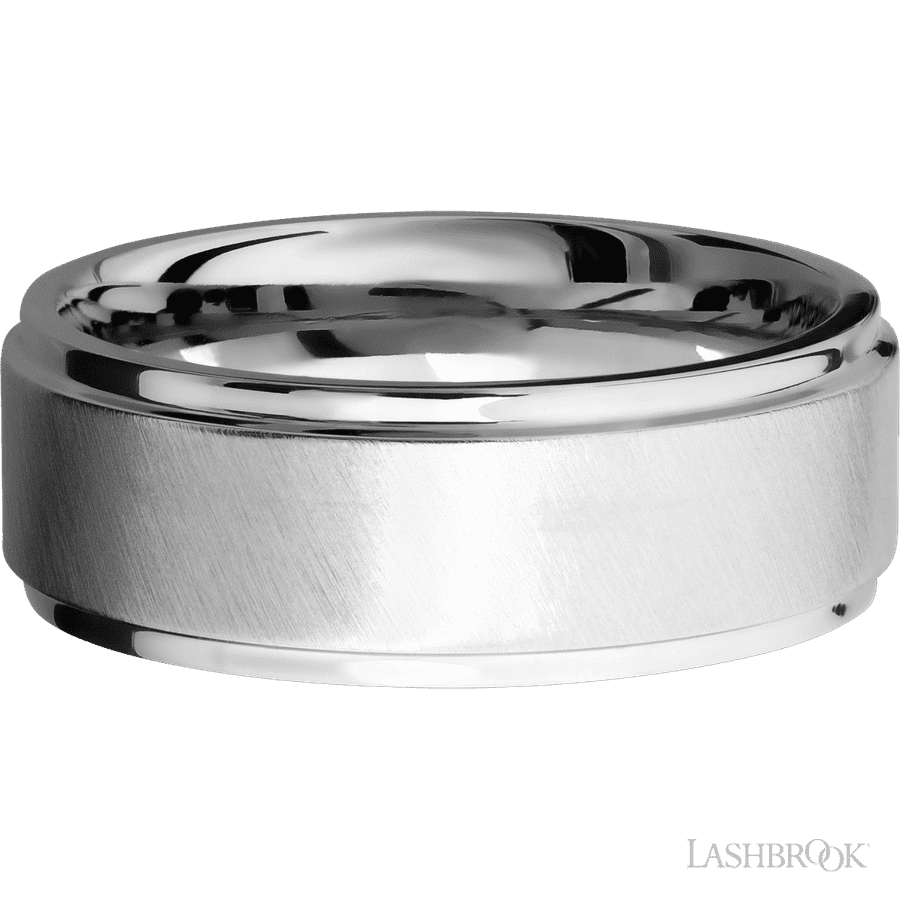 8 mm wide Flat Grooved Edges 14K White Gold band