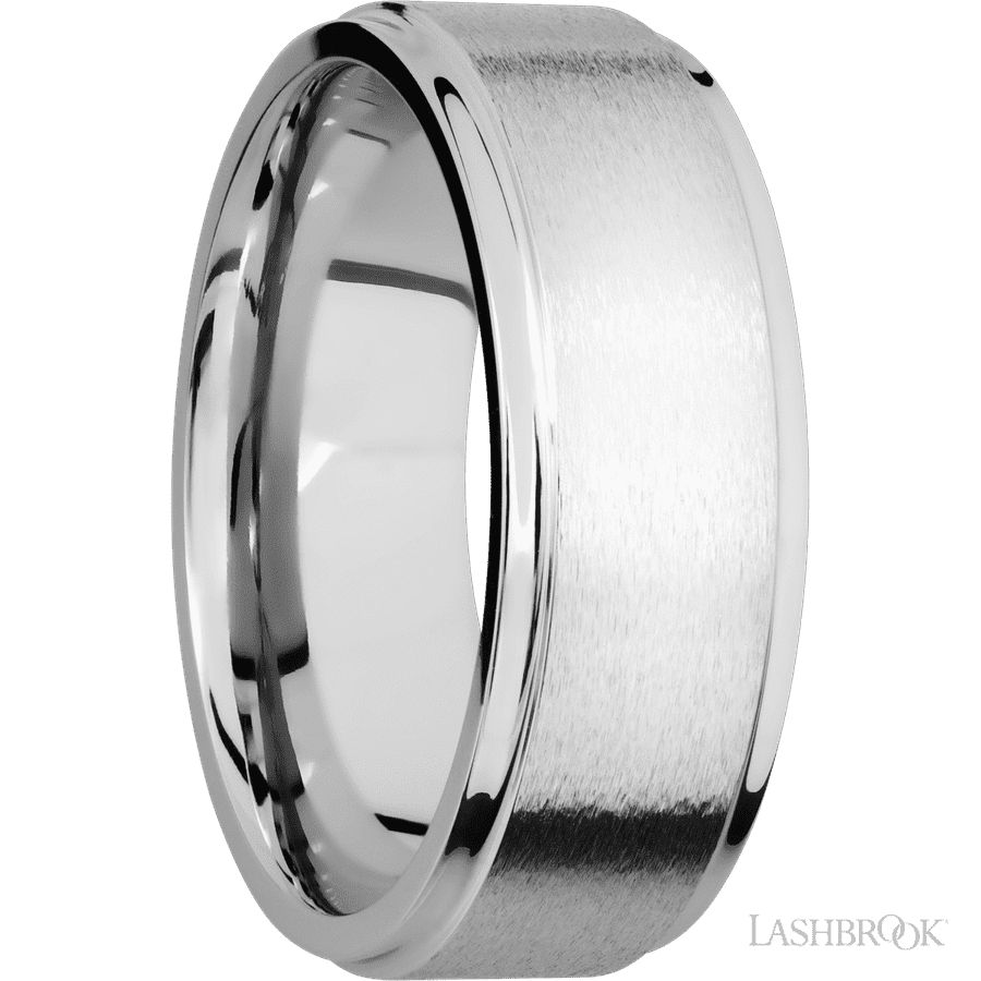 8 mm wide Flat Grooved Edges 14K White Gold band