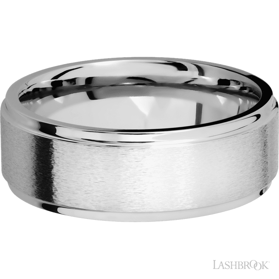 8 mm wide Flat Grooved Edges 14K White Gold band
