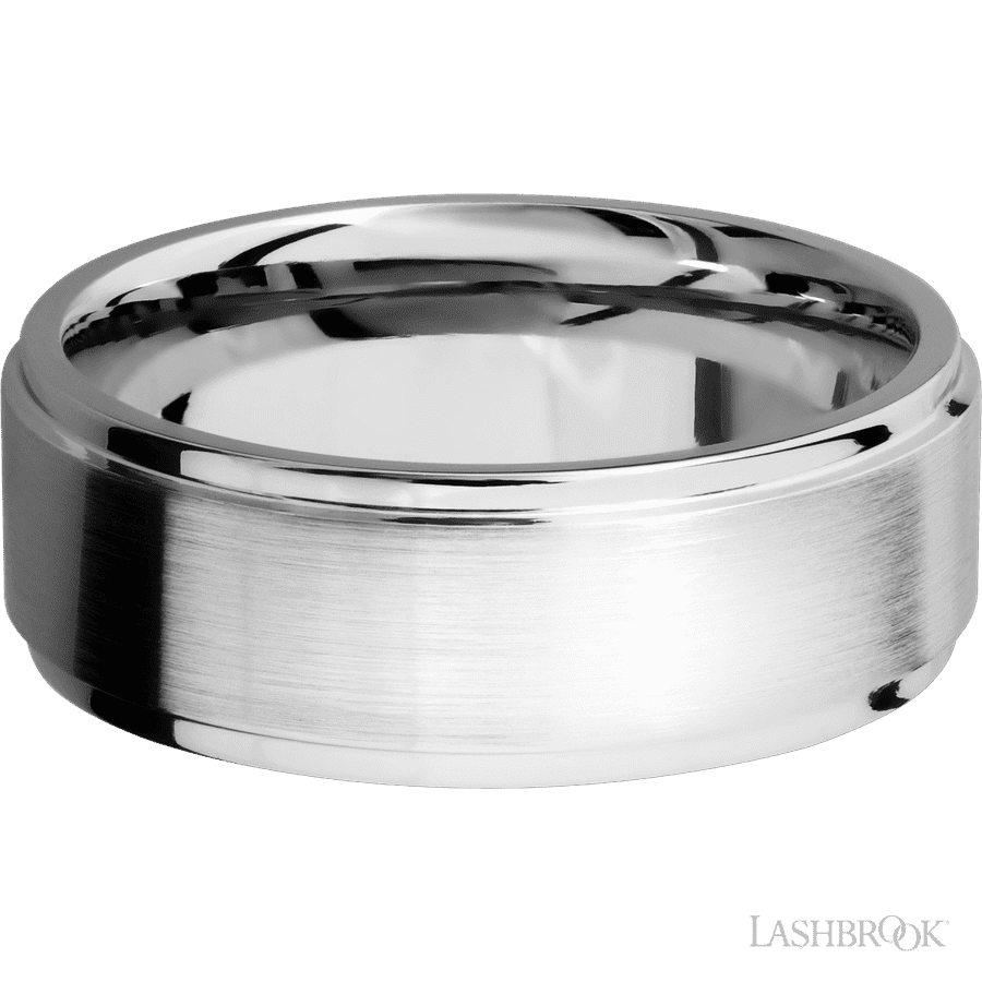 8 mm wide Flat Grooved Edges 14K White Gold band