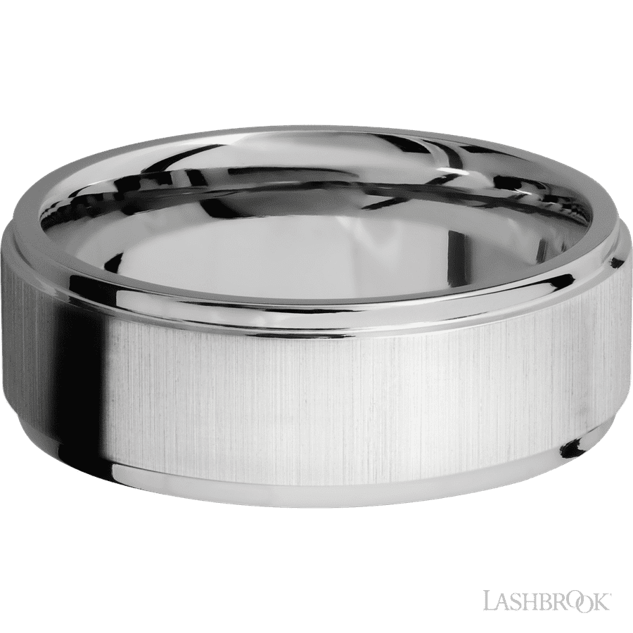 8 mm wide Flat Grooved Edges 14K White Gold band