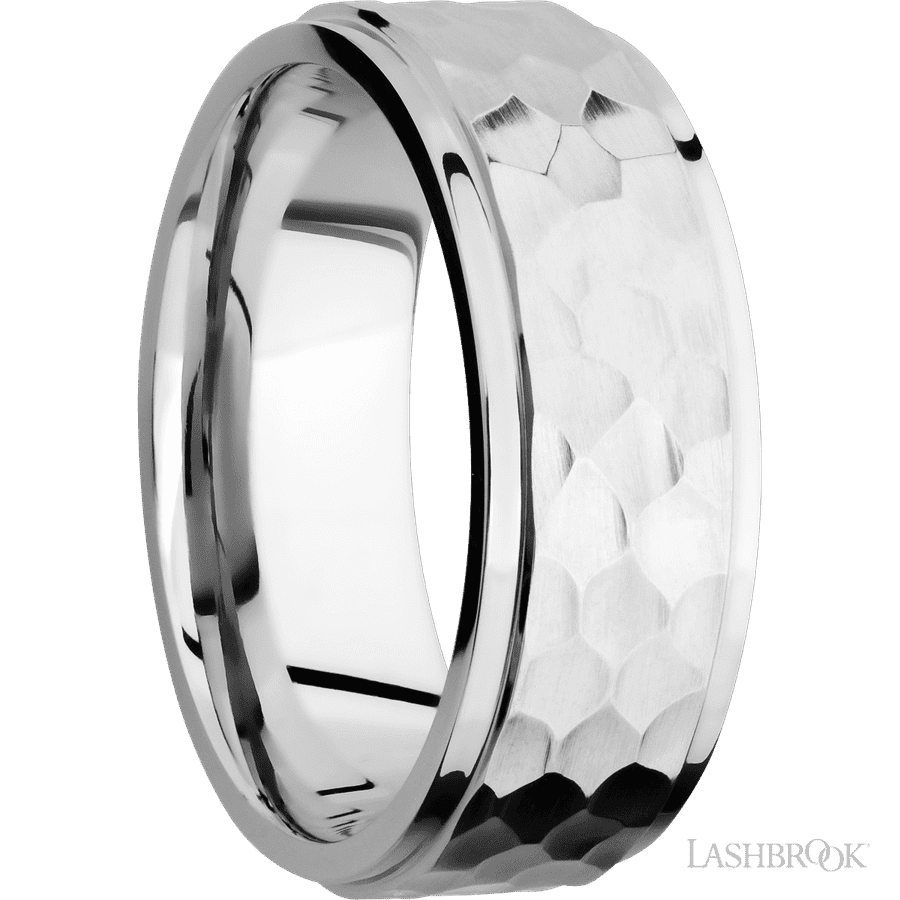8 mm wide Flat Grooved Edges 14K White Gold band