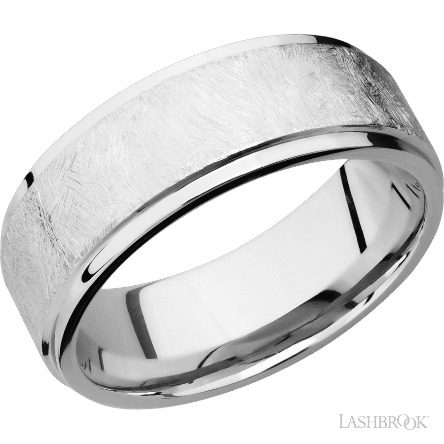 8 mm wide Flat Grooved Edges 14K White Gold band
