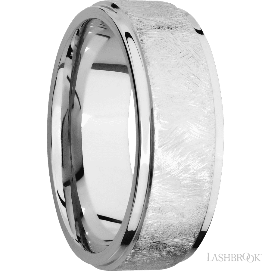 8 mm wide Flat Grooved Edges 14K White Gold band