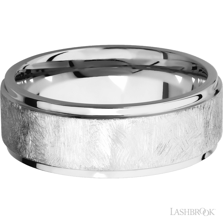 8 mm wide Flat Grooved Edges 14K White Gold band