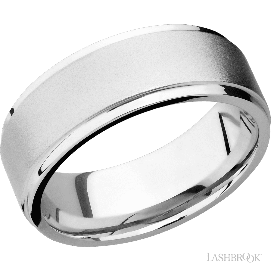 8 mm wide Flat Grooved Edges 14K White Gold band