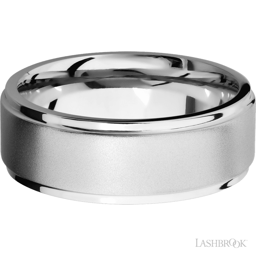 8 mm wide Flat Grooved Edges 14K White Gold band