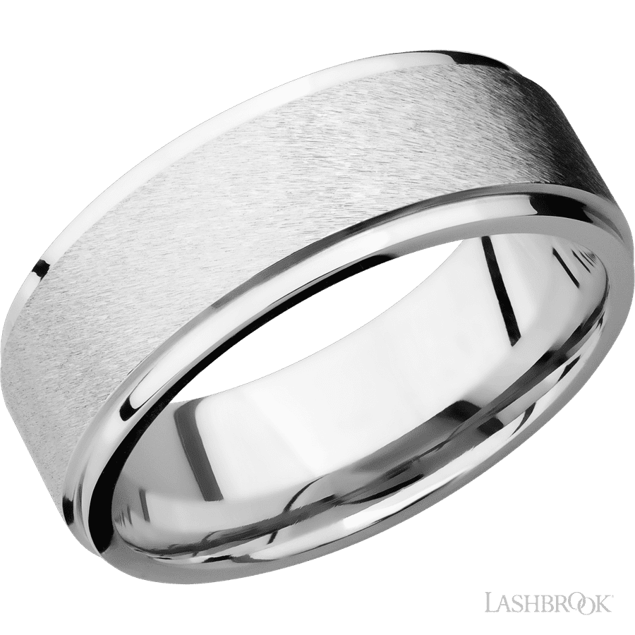 8 mm wide Flat Grooved Edges 14K White Gold band