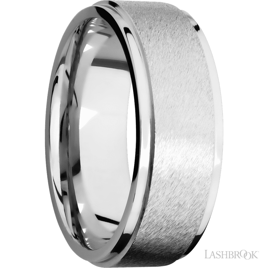 8 mm wide Flat Grooved Edges 14K White Gold band