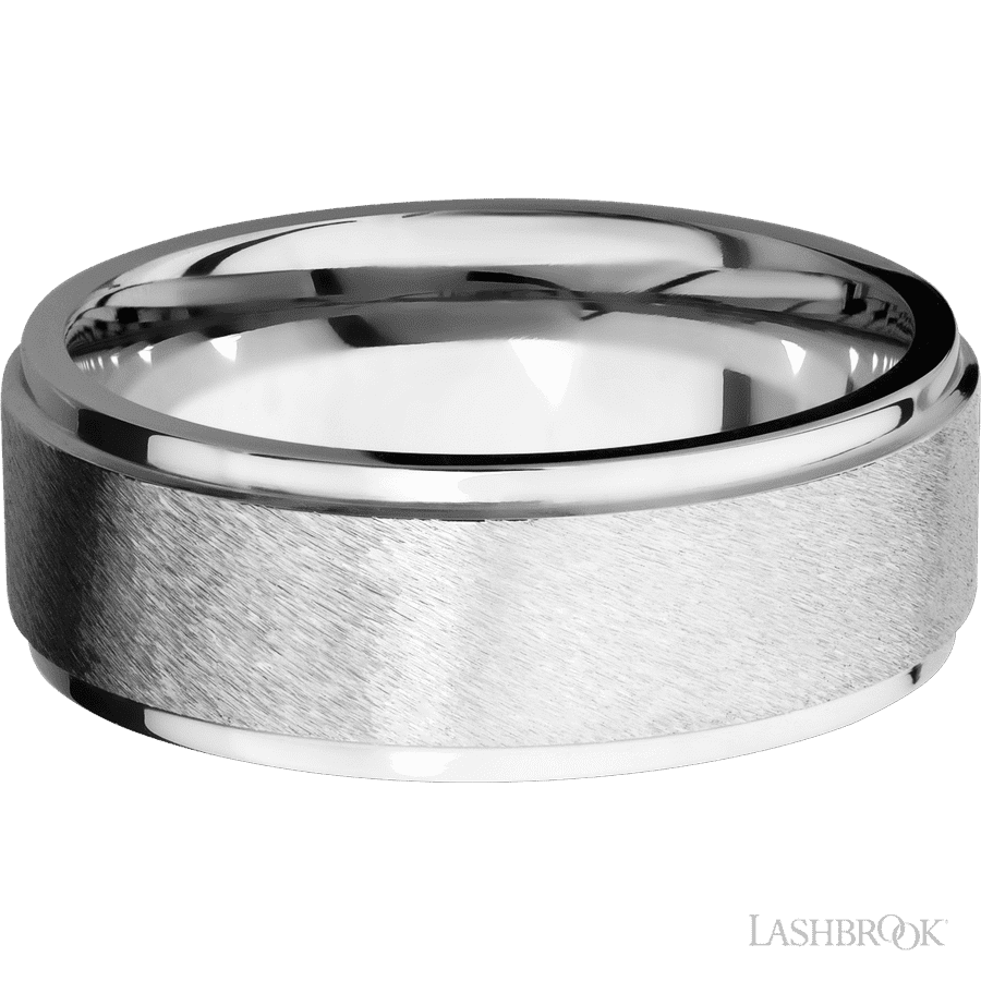 8 mm wide Flat Grooved Edges 14K White Gold band