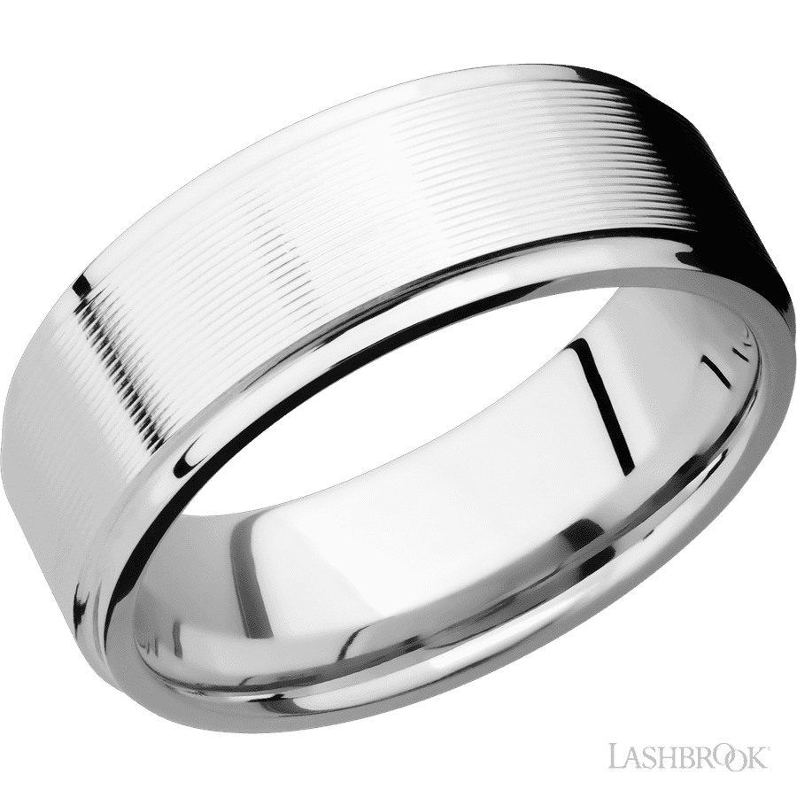 8 mm wide Flat Grooved Edges 14K White Gold band