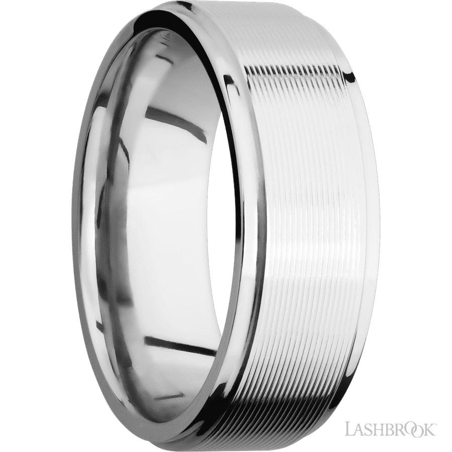 8 mm wide Flat Grooved Edges 14K White Gold band
