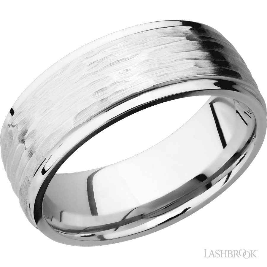 8 mm wide Flat Grooved Edges 14K White Gold band