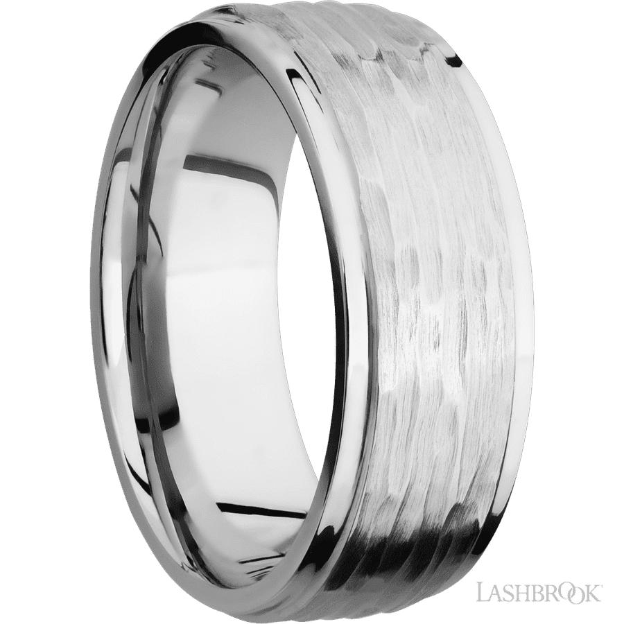 8 mm wide Flat Grooved Edges 14K White Gold band
