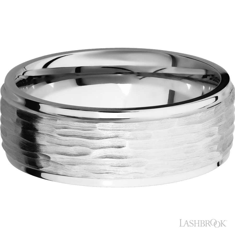 8 mm wide Flat Grooved Edges 14K White Gold band