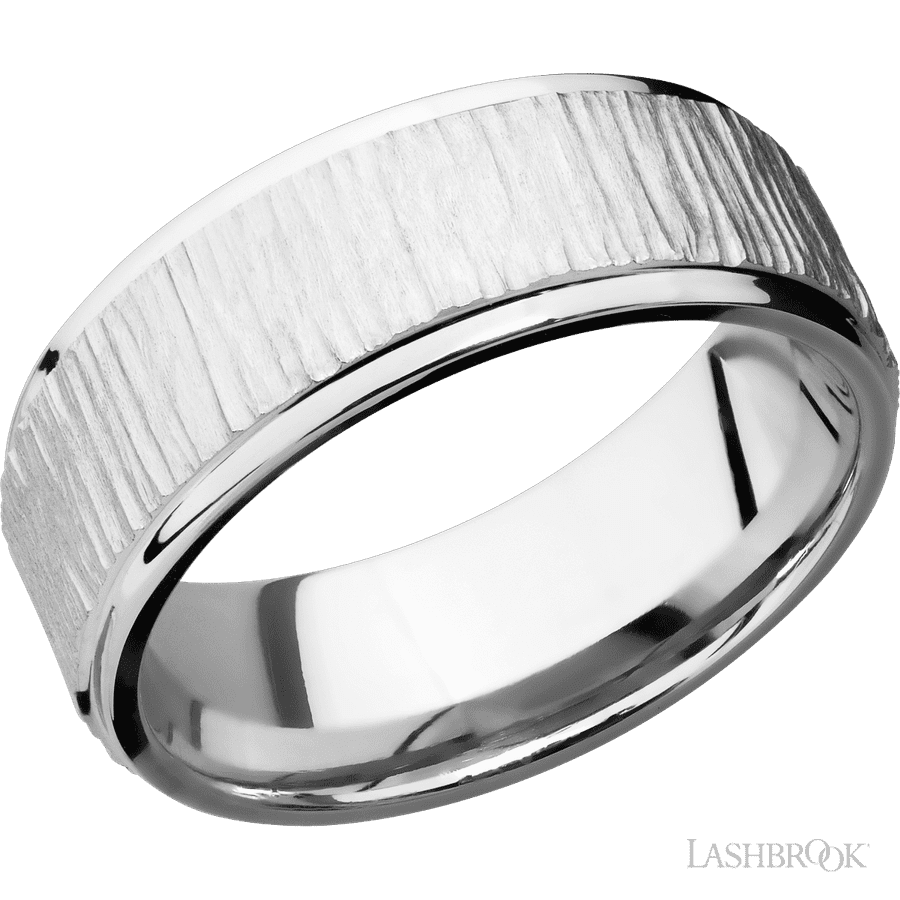 8 mm wide Flat Grooved Edges 14K White Gold band