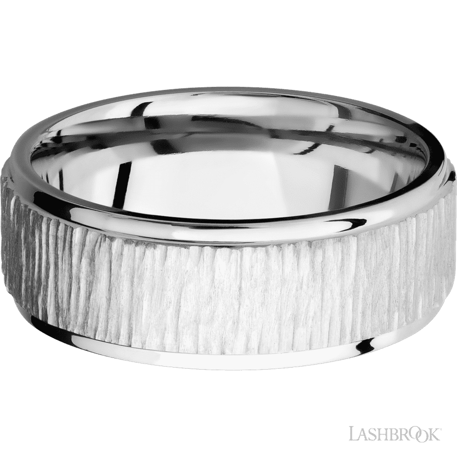8 mm wide Flat Grooved Edges 14K White Gold band