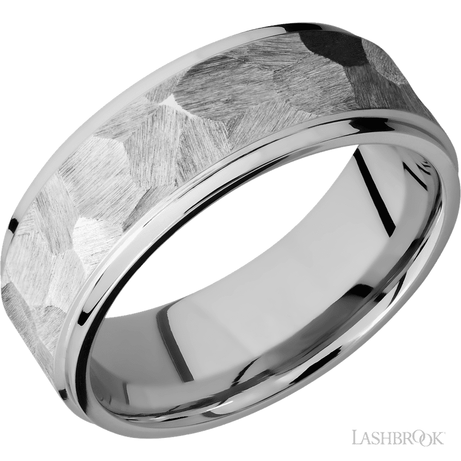 8 mm wide Flat Grooved Edges 14K White Gold band
