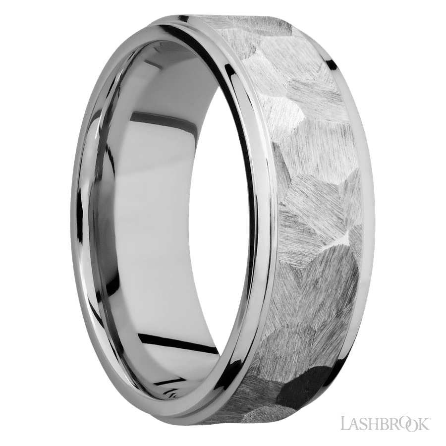 8 mm wide Flat Grooved Edges 14K White Gold band